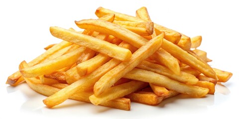 Crispy Golden French Fries, White Background, Delicious Fast Food, Potato Fries Photography