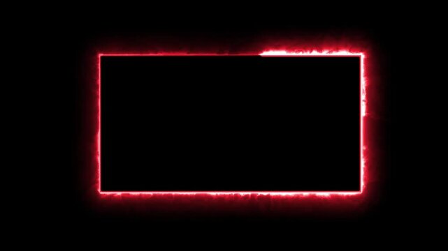 Abstract neon line picture frame background, Rectangular Fire effect Animation. Fire Flame Gradually Appearing in A rectangle Frame