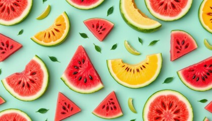 Refreshing and summery pattern with watermelon, cantaloupe, and honeydew.