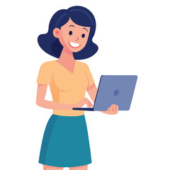 woman standing with laptop vector