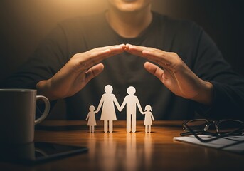 Protective Hands Enveloping Paper Family Figures