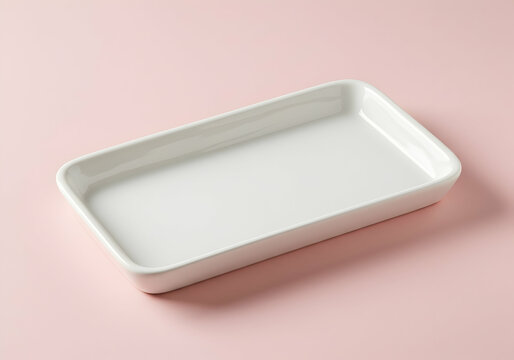 Blank white rectangular ceramic dish on pink background product mockup design template display space empty minimalist