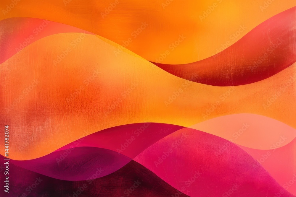 Poster smooth flowing layered waves in warm orange, red, and pink tones with soft gradients creating a calm