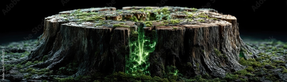 Poster tree stump symbolizing habitat loss due to illegal logging concept. a vivid tree stump surrounded by