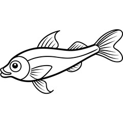 Elegant Lanternfish Vector Line Drawing