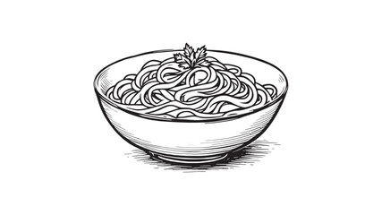 Plate of fettucini alfredo with garnish line art creamy pasta sketch