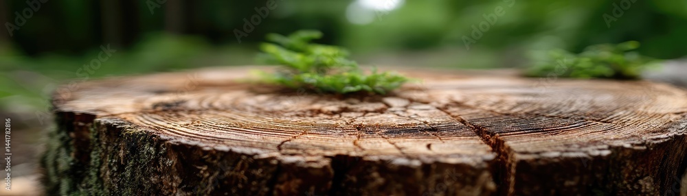 Poster tree stump showing impact of climate change and deforestation concept. close-up view of a tree stump