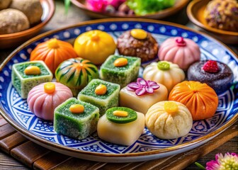 Delicious Chinese Traditional Sweets: Candid Photography of Exquisite Desserts on Decorative Plate