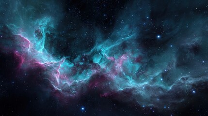 Naklejka premium A colorful nebula stretches across the star-filled night sky, showcasing vibrant blues and purples in deep space.