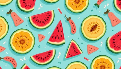 Refreshing and fruity pattern with watermelon, cantaloupe, and honeydew.