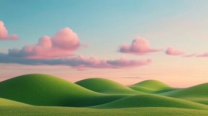 Obraz premium illustration of Summer fields landscape with a dawn,Rainbow, green grass hills, bright color blue sky, country background,banner resting vacation.