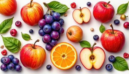 Playful and fun fruit design with peaches, grapes, and apples.