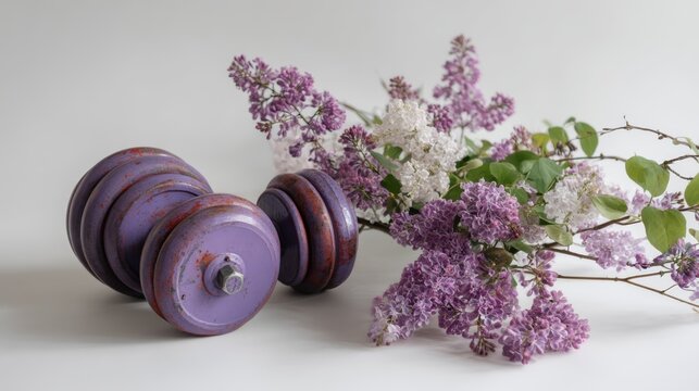 Purple dumbbells on white background