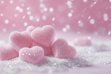 Obraz premium Pastel Hearts in Bokeh Sparkle Atmosphere