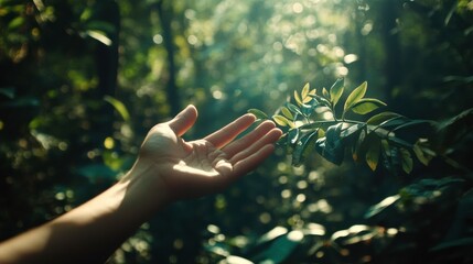 Hand for planting trees back to the forest, Creating awareness for love wild, Wild plant concept