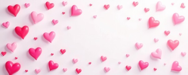 Scattered pink hearts on a pure white backdrop, creating a charming pattern , love pattern, hearts, seamless pattern