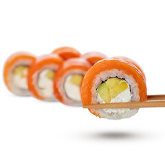 sushi roll with avocado and salmon