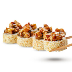 sushi roll tartare with eel and unagi sauce
