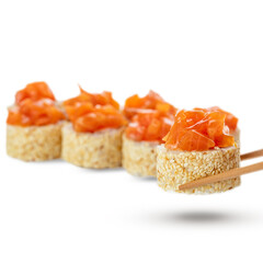 sushi roll with trout and sesame