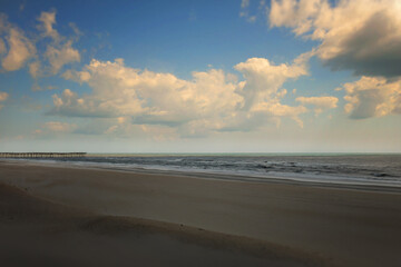 Side view Avon pier in Atlantic Ocean on beautiful sunny day