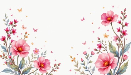 Fototapeta premium Charming white background adorned with delicate watercolor clipart.