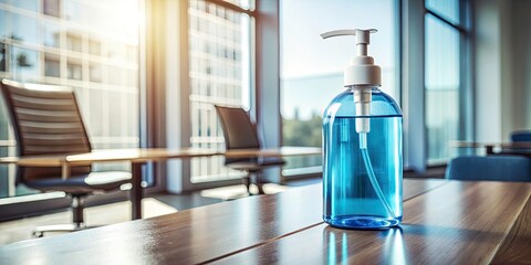 Double Exposure: Blue Hand Wash Bottle, Minimalist Office Desk Photography