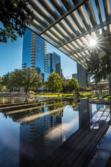 Downtown Dallas Texas city skyline view on summer afternoon