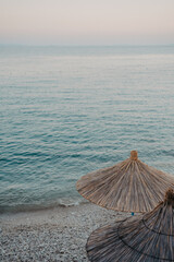 Traditional Straw Sunshades on the Albanian Riviera &ndash; Qeparo, Albania