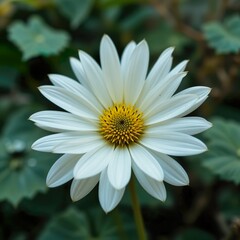 Obraz premium White daisy flowers with green leaves background in the garden