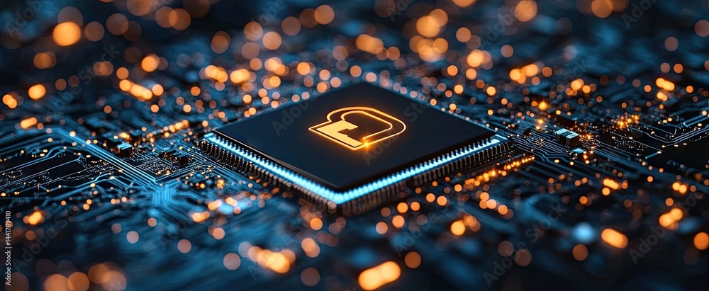 Poster close-up of a cpu chip on a circuit board.