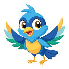 Cartoon Blue Bird with Spread Wings