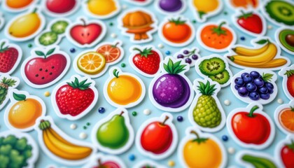 Naklejka premium Vibrant fruit and vegetable stickers for the health conscious.