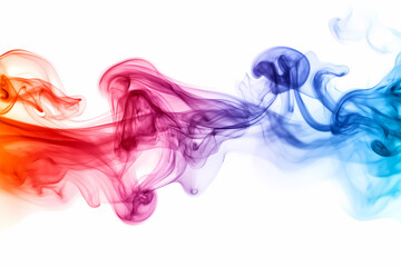 Vibrant swirl of colorful inks colliding together and blending seamlessly. Simple white background. 