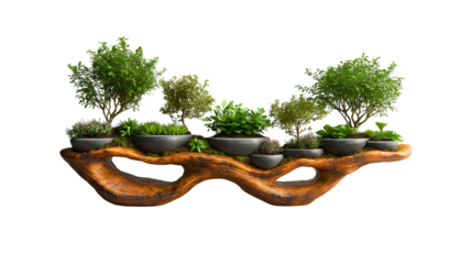 Nature-inspired tree-branch design plant stand, with arched stems holding round trays of decorative plants.