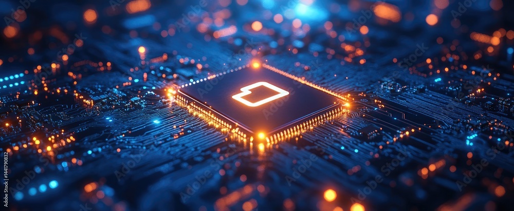 Poster detailed view of a processor on a circuit board.