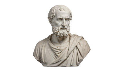 Marble sculpture of ancient greek philosopher bust art history museum exhibit antique statue classical art piece on transparent background