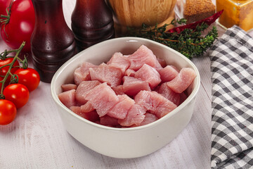 Diced raw turkey fillet cubes