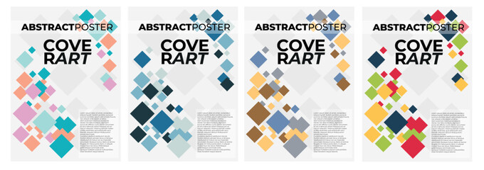 Colorful abstract posters with squares creating dynamic cover art