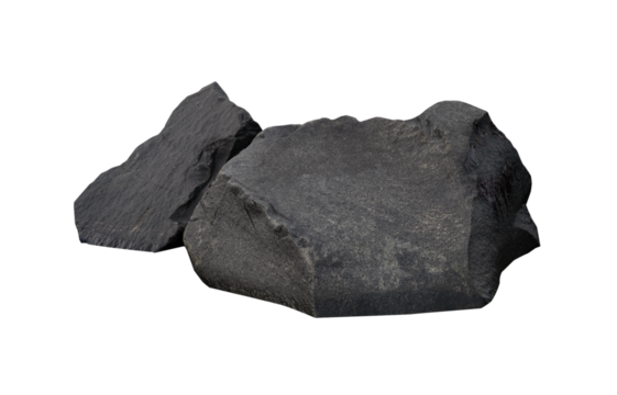 Rock isolated, Stone stand display product on background,Boulder black Stones sea formation located part of the mountain,Group of dark grey cliff rock with natural rough texture surface