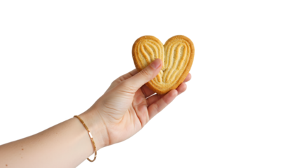 Hand holding a heart shaped cookie, delicious pastry treat for valentine's day sweet dessert on transparent background