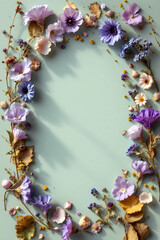 Floral Frame on Light Green Background, Nature Wedding Invitation Concept