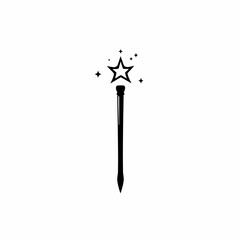 Simple Black Magic Wand with Star Icon on White Background