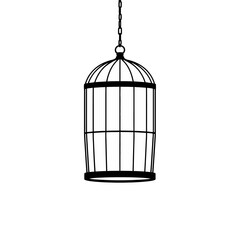Empty Hanging Birdcage Black and White Illustration