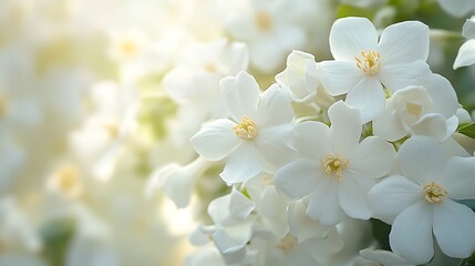 Obraz premium Serene Arrangement of White Flowers with Golden Stamens in Soft Sunlight Setting