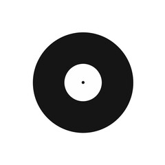 Black Vinyl Record with White Label on White Background