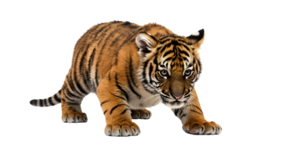 Bengal tiger cub prowling isolated wildlife predator feline young animal dangerous carnivore hunter wildlife animal on transparent background