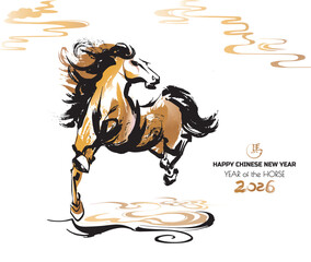 Horse Year 2026 New Year's Card Template, (Translation: Happy New Year)	