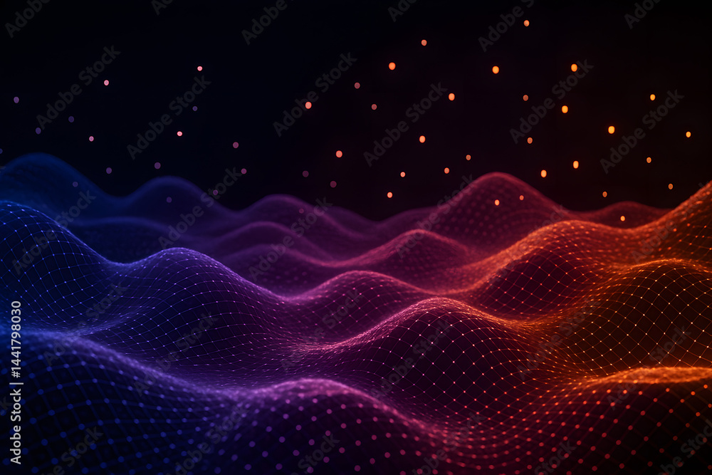 Poster abstract waves: abstract digital rendering of undulating waves in vibrant gradient colors, creates a