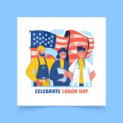 Labor day greeting card vector design with professional worker character