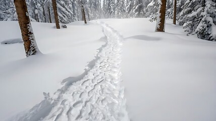 Snowshoe tracks disappearing into a whiteout